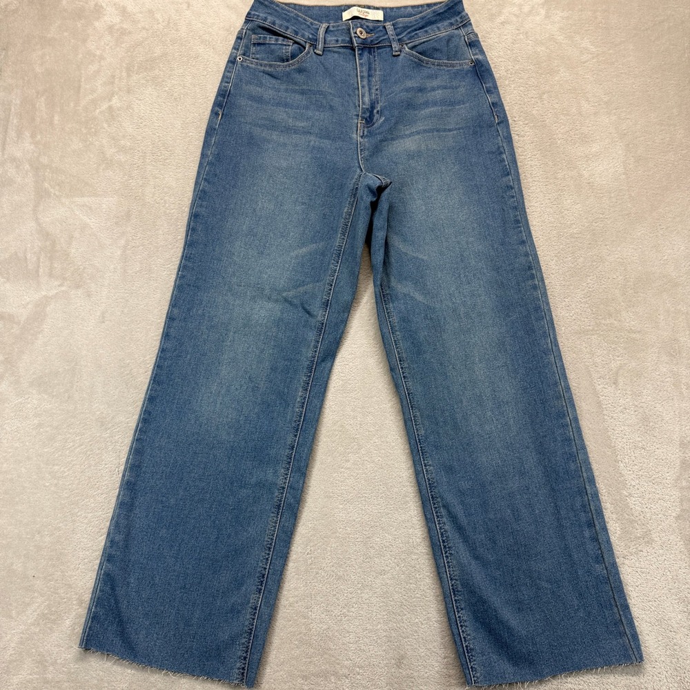 California‎ Vintage Jeans Women's 1/25 Wide Leg Blue High Rise Raw Hem Stretch